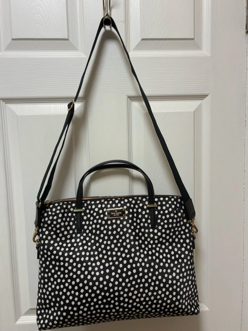 Kate Spade Black and White Polka Dot Nylon Laptop Bag with Detachable Strap